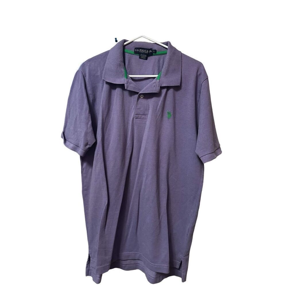 U.S Polo Assn DESIGNER KNIT SHIRT Mens L Purple W/ Green Pony